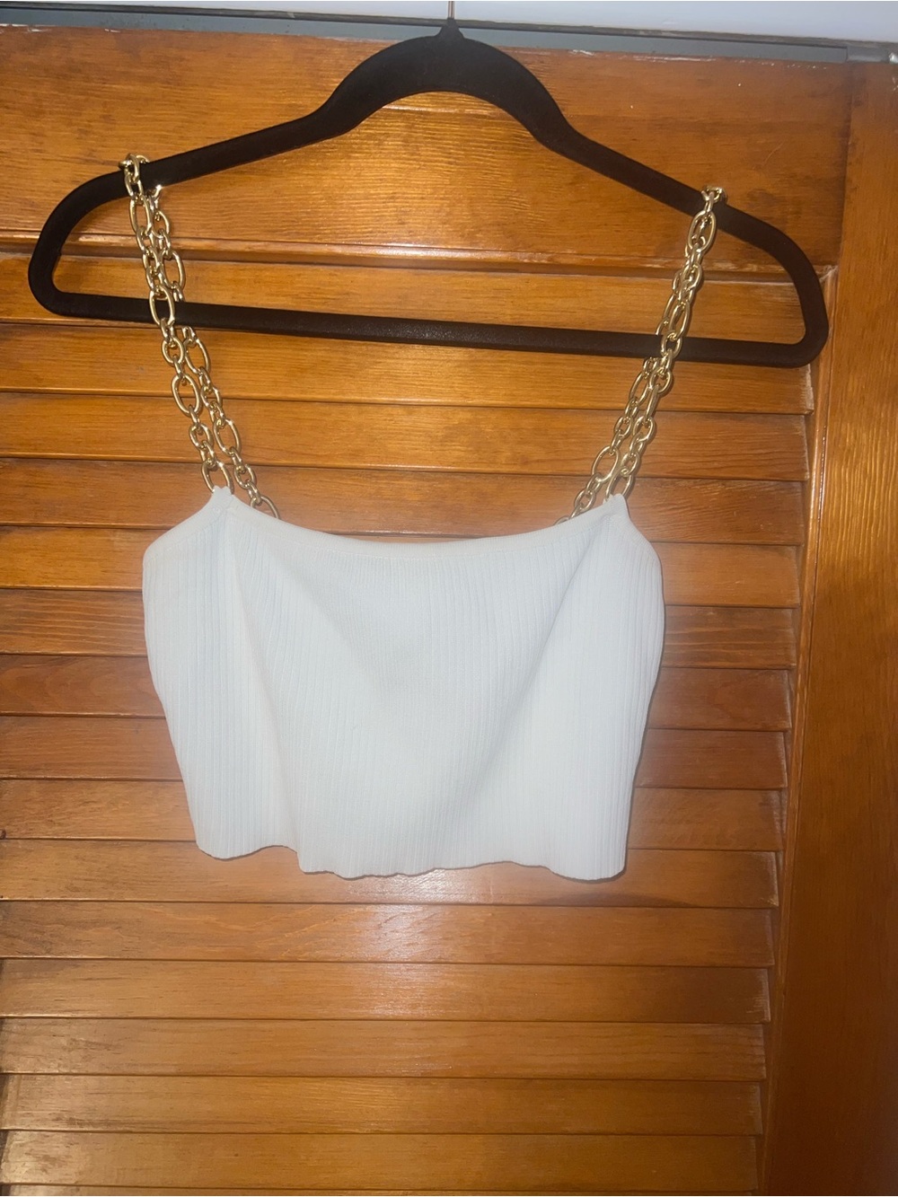 Meshki White Ribbed Crop Top with Gold Chain Straps M